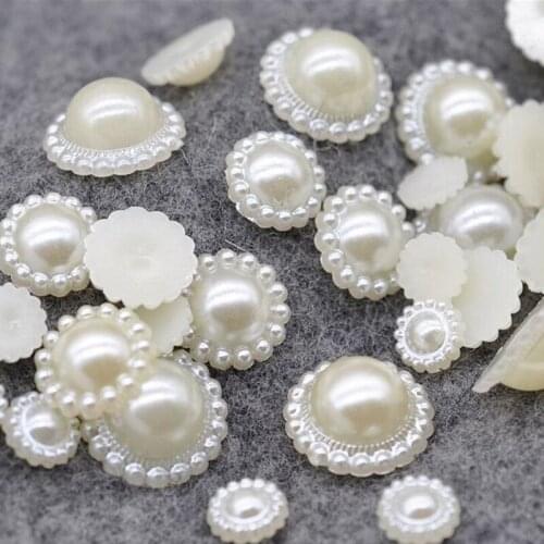 8-20mm Multi Size Ivory White Sunflower Shape Craft ABS Resin Flatback Half Round Pearls Flatback Scrapbook Beads Jewlery Craft