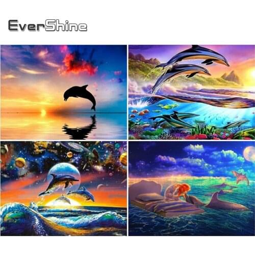 Evershine Diamond Embroidery Sale Animals Dolphin Diamond Painting Cross Stitch Landscape Sea Full Square Diamond Wall Sticker