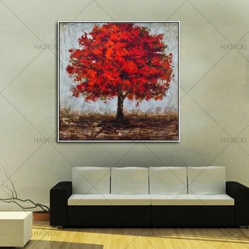 Large Hand painted red flower tree Oil Painting on Canvas wall art landscape oil painting Art picture for living Room home Decor