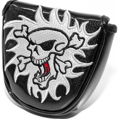 Wholesale Golf Putter Headcover Skull Mallet Putter Headcovers Golf Club Head Cover Embroidery PU Leather Magnetic 4colors
