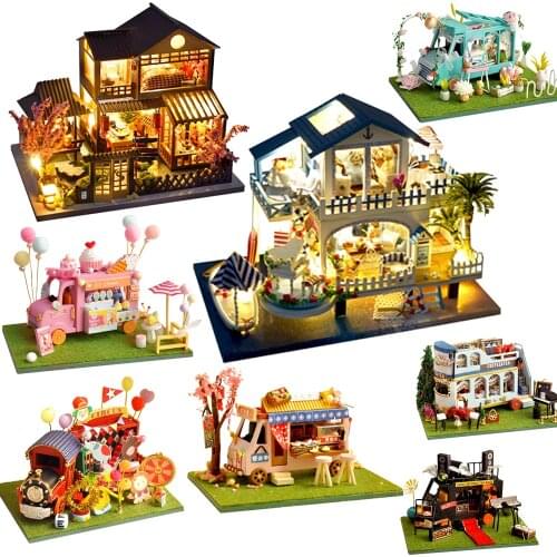 Mini Casa DIY Wooden Doll House Kit Miniature with Furniture Car Shop Cottage Dollhouse Toys for Friends Girls Xmas Gifts