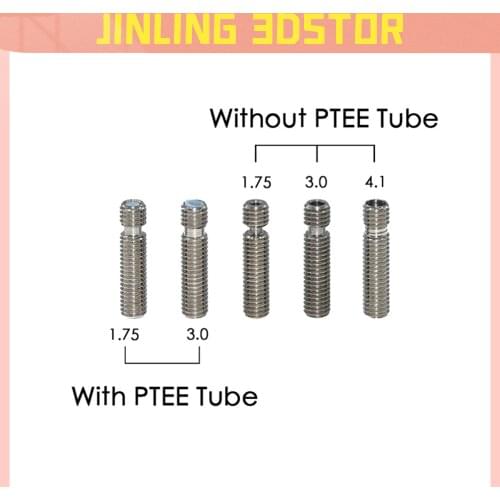 3D Printer parts Extruder 3D V5 Hotend Nozzle Throat Heat Break All Metal / With PTFE Pipe M6 M6 For 1.75/3.0mm Filament