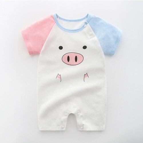 Baby Onesie Summer Thin Short Sleeved Crawling Suit Baby Onesie Childrens Pure Cotton Cartoon Clothes