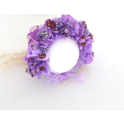 Purple Newborn Lace Bonnet Flower Baby Bonnet Newborn Ruffle Hat Photography Prop