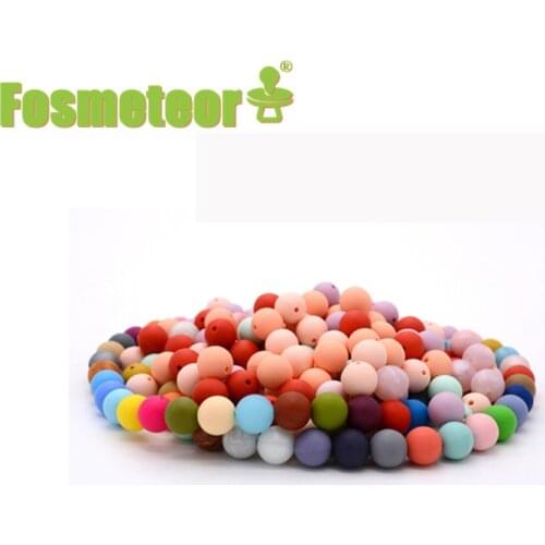 Fosmeteor 0.47"(12mm)Mixed Color Natural Round Beads Food Grade Silicone Beads Baby Teether Toys DIY Baby Necklace/ Bracelet