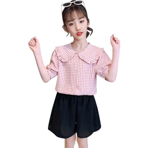 Clothes For Girls Plaid Tshirt + Short Clothes For Girls Casual Style Clothes For Girls Summer Childrens Costume 6 8 10 12 14