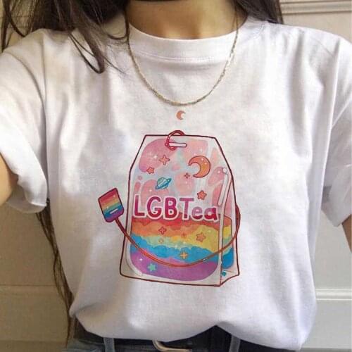 Lgb Tea Cartoon Cute Graphic Print T-shirt Women New Harajuku Aesthetic Casual Tshirt Tee Korean Style White Tops Female T Shirt