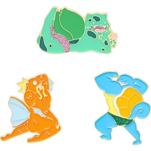 HOSENG 3Pcs Funny Fitness Turtle Fish Cartoon Animal Enamel Pin Fashion Backpack Jewelry Alloy Green Brooch Birthday HS_103