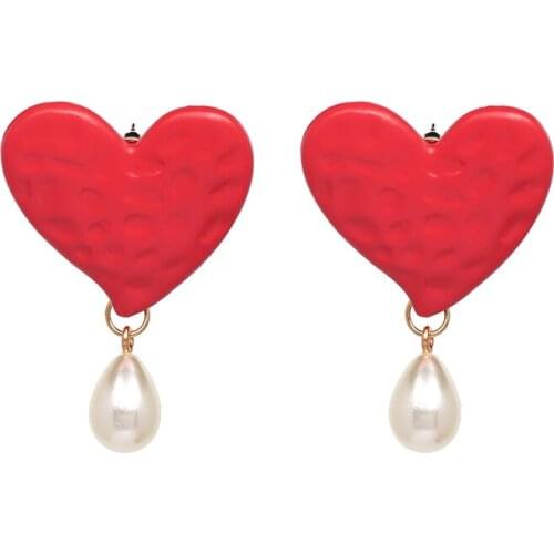 JURAN 2019 ZA new design cute metal Heart water drop pearl earrings wedding jewelry Fashion brand Heart Stud Earrings for women