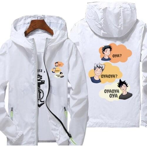 New Anime Haikyuu print Jackets Zipper Men Women Casual Windbreaker Thin Reflective Hooded Coat Outwear Jacket Black 6XL 7XL
