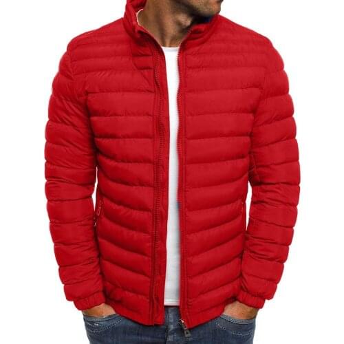 Mens down coat winter handsome cotton clothing casual fashion solid color stand collar striped mens down jacket parka jacket