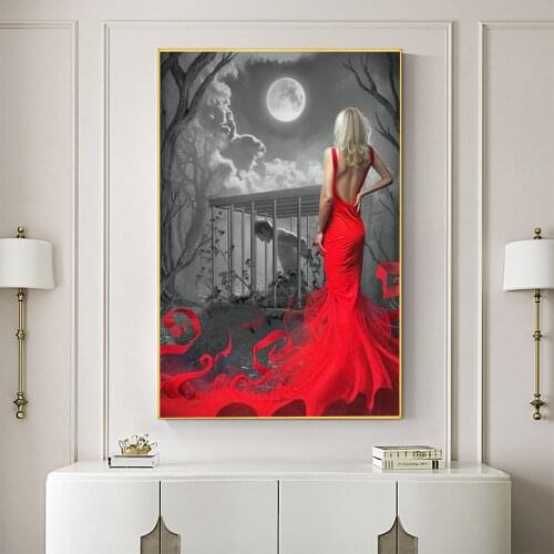 Woman Red And Black DIY Embroidery Cross Stitch 11CT Kits Needlework Craft Set Printed Canvas Cotton Thread Home Sell