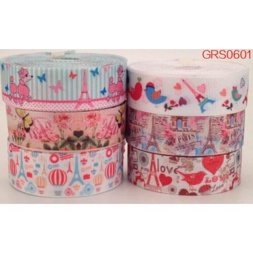 Fixed 6yards 22/25mm mixed 6 style lively cartoon printed Grosgrain Ribbon set, each 1 yards