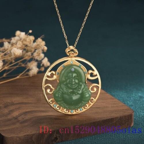 Jade Maitreya Pendant Crystal Charm Chalcedony Buddha Jewelry Zircon 925 Silver Amulet Necklace Gemstone Gifts Women Natural