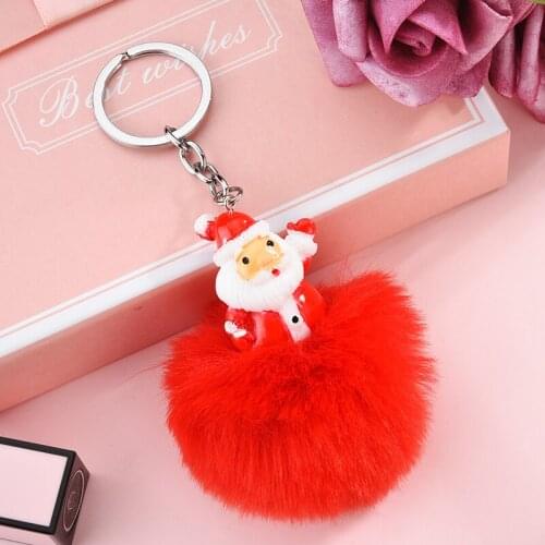 New Santa Claus Fluffy Keychain Pompom llavero Rabbit Fur Ball Bag Key Chain Women Chaveiro Sleutelhanger for Christmas EH372