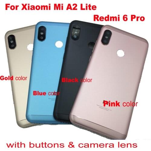 Original LTPro For Xiaomi Mi A2 Lite Back Rear Cover Battery Door Metal Housing Case + Power Volume Button For Redmi 6 Pro PARTS