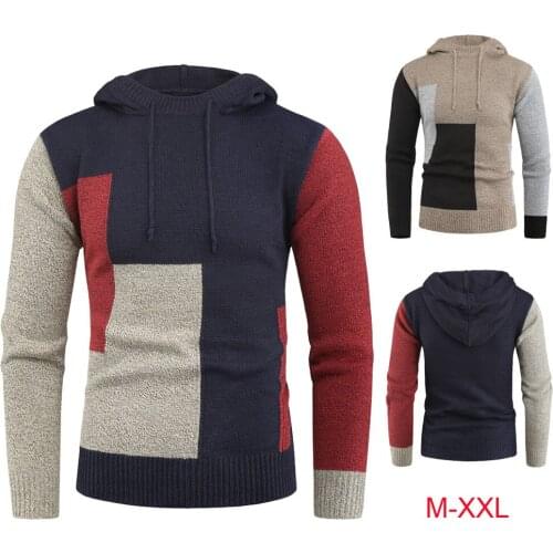 Autumn and Winter Fashion Color Matching Mens Sweater Coarse Twist Hooded Casual New Knitted Sweater