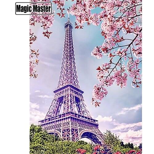 Full 5D DIY Diamond Painting Paris Tower Diamond Embroidery Landscape Picture of Rhinestone Mosaic Bead Work Home Decor