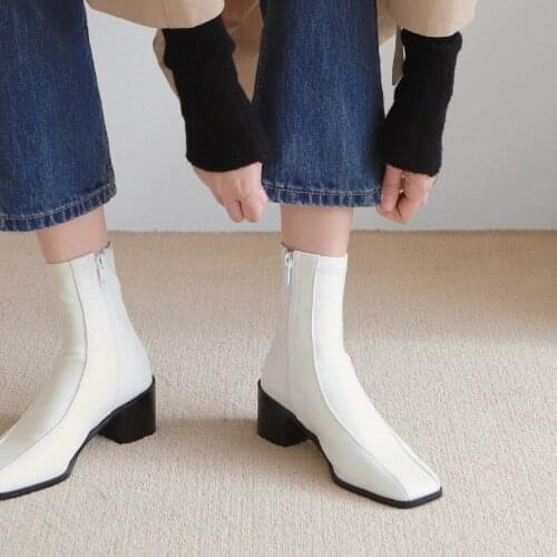 Multicolor 2020 Autumn Women Boots Leather Super High Heel Ankle Boots Fashion Square Head Zipper Winter Boots Size 33-42