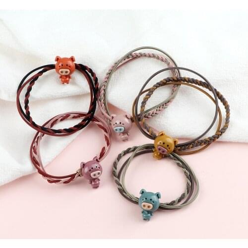 Cartoon Animals Hair Bands Lovely Pig High Elastic Hair Ties Mixed Colors Twist Rubber Band Headwear Accessories For Women Girls
