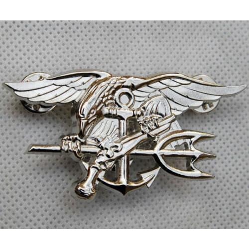 SILVER US NAVY SEAL EAGLE ANCHOR TRIDENT METAL BADGE INSIGNIA