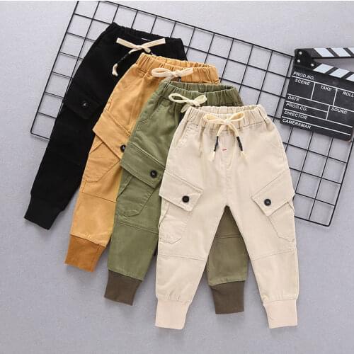 Baby boys pants 0-5 years Big pocket stitching letters Spring and autumn childrens Fashion overalls cotton trousers all-match