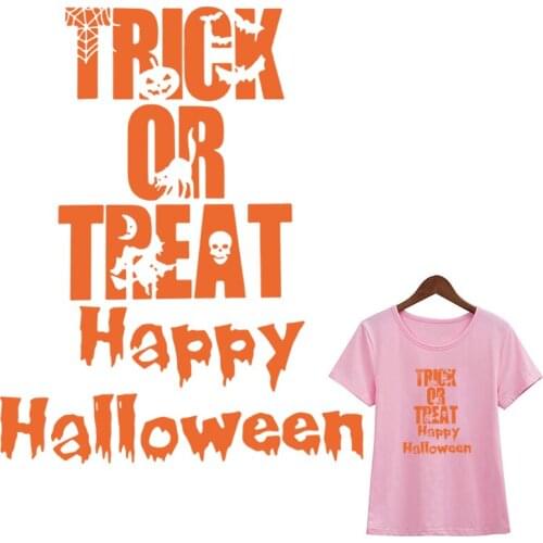 2021 Happy Halloween Iron Patch Diy Hot Tear Thermal Transfer T-Shirt Dresses Iron-On Transfers For Clothing Trick Or Treat
