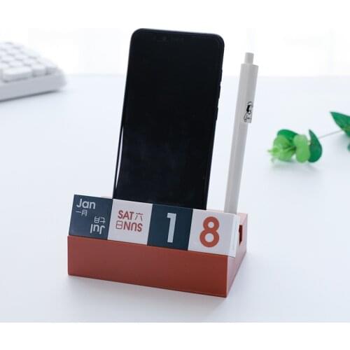 2021 Creative Cube Perpetual Calendar Phone Pen Holder Multi-function Desk Calendar Stationery