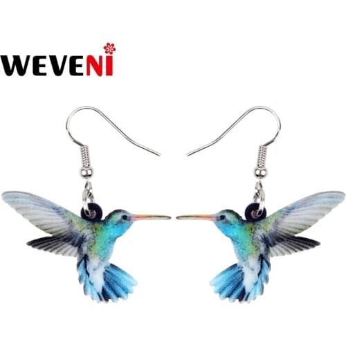 WEVENI Acrylic Flying Voilet Sabrewing Hummingbird Bird Earrings Big Long Dangle Drop Fashion Animal Jewelry For Women Girls Kid