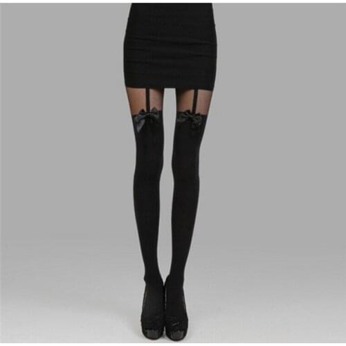Womens Sexy Cute Stockings Pantyhose Tattoo Bow Suspender Sheer Tights