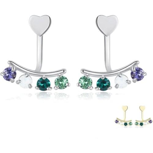 ZEMIOR 925 Sterling Silver Womens Stud Earrings Geometric Irregular Multicolor Austria Crystal Female Earring Fine Jewelry