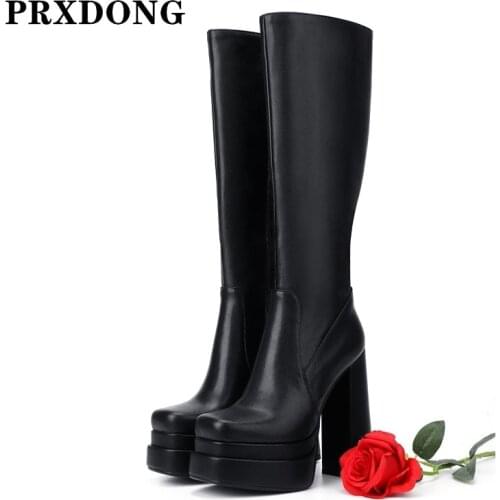 New Fashion Autumn Winter Warm Shoes Women Long Boots Sexy High Heels Chunky Platform Black Beige Zipper Party Knee High Boots