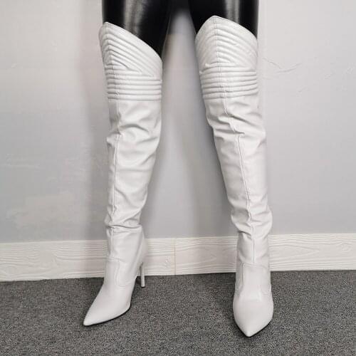 Dovereiss Fashion Womens Shoes Winter Pointed Toe sexy Zipper new Pure color white Over the knee boots Stilettos heels 35-47