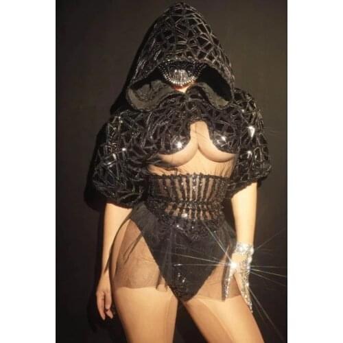 Black Sequins Shawl Shorts Belt Outfit Women Reflective Novelty Leotard Set Party Nightclub Dance Costume Singer Stage Wear
