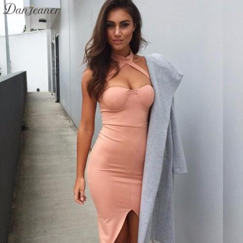 Danjeaner Plus Size Sexy Halter Black Summer Dress Women Evening Party Bodycon Dress Girls Elegant Club High Waist Vestidos