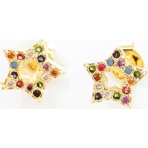 Star Stud Earrings Colourful For Woman Micro Paved Cubic Zircon Charms Gold Stud Earrings Small Ear Jewerly Pendientes arcoiris