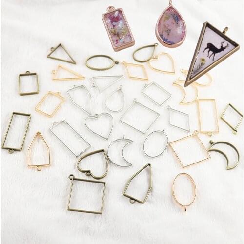 10pcs 10 Style Mix UV Epoxy Resin Metal Frame Photo Frame Blank Pendant Base DIY Pendant Jewelry Making Supplies Finding