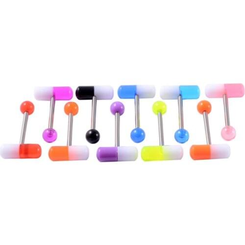 5/10Pcs Tongue Ring Capsule Shape Surgical Steel Pill Sexy Unisex Body Piercing Jewelry 14G Fashion Tongue Rings