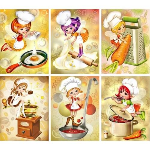 5D DIY Diamond Painting Kits Full Round With AB Drill Cartoon Diamond Embroidery Chef Girl Cross Stitch Mosaic Home Decor Gift