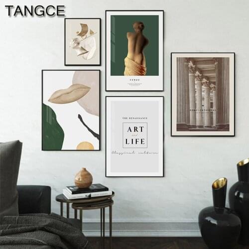 Abstract Venus Canvas Painting Ancient Roman Architecture Poster Print Green Wall Art Pictures for Living Room Nordic Home Decor
