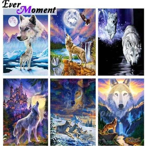 Ever Moment Diamond Painting Wolf Nature Moon Wonderful Diamond Embroidery Full Square Resin DIY Cross Stitch Art Kit ASF2093