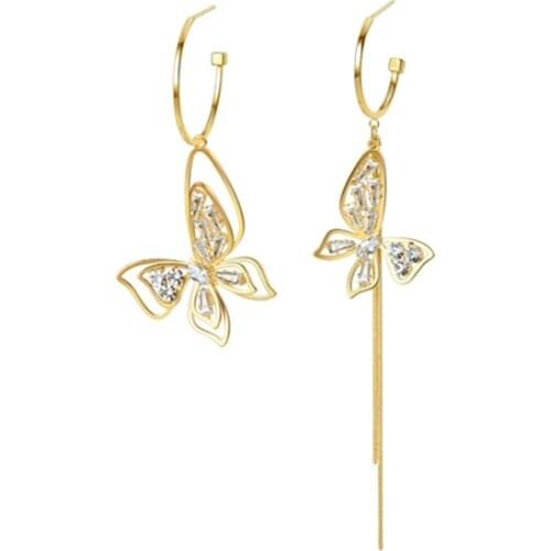 Korean Butterfly Earrings Asymmetrical Fashion Temperament Medium and Long Tassel Earrings Trendy Pendant Fashion Stud Earrings