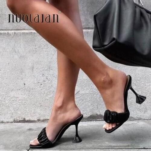 Summer Woman Shoes Fashion Square Toe Sexy High Heels Mules Women Transparent Heel Sandals Slippers Pumps