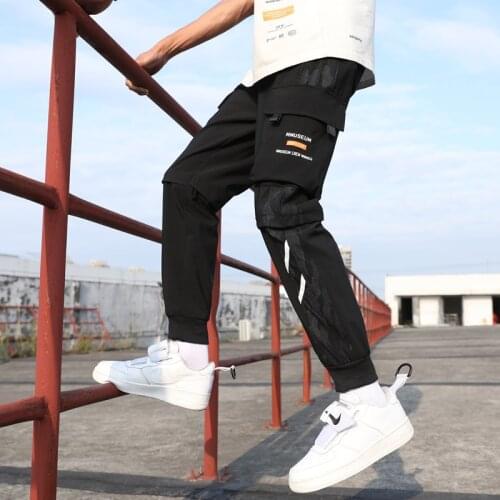 Streetwear Mens Casual Cargo Pants Nice New Sweatpants Hip Hop Man Trousers Fashion Jogging Pants Male Side Pockets Black Pants