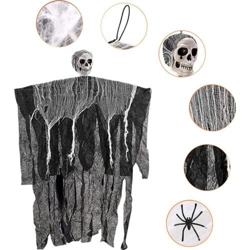 Spider Web Halloween Hanging Skull Ghost Haunted House Decoration Horror Props Halloween Party Pendant Home Door Bar Decor
