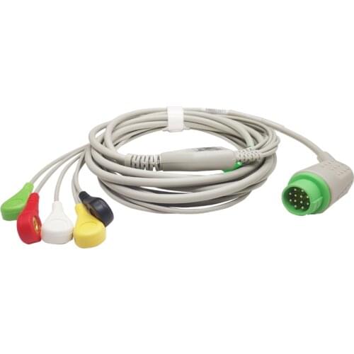 ECG Cable One Piece Lead Wires 12 Pin 5 Leads Snap 4.0 IEC Standard for Kontron Patient Monitor