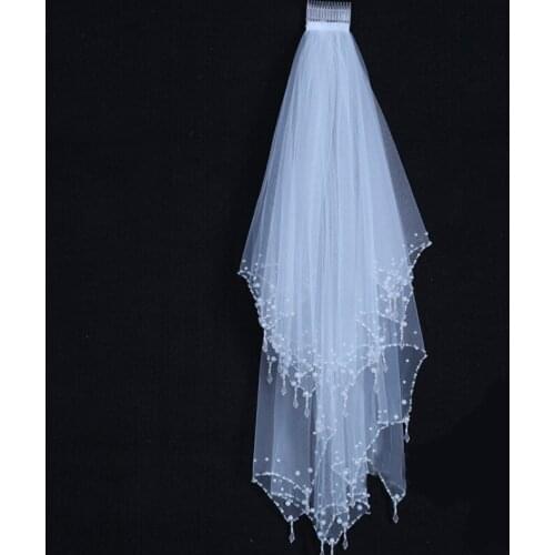 Elegant White/Ivory Short Bridal Veil With Comb Two Layer Royal Pearl Rhinestone Wedding Veils for Bride for Mariage Accessories