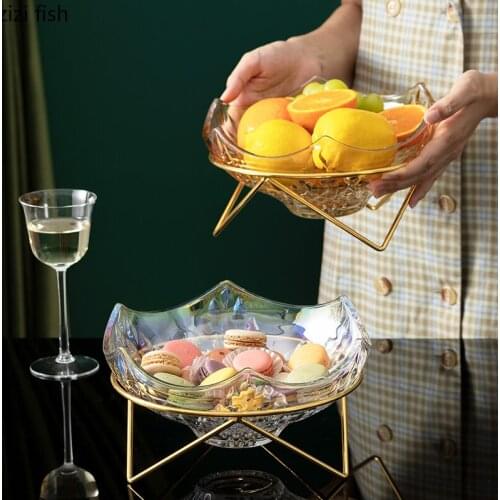 European Geometric Metal Glass Fruit Plate Table Desktop Decoration Modern Candy Snack Storage Tray Dessert Bowl Home Decoration