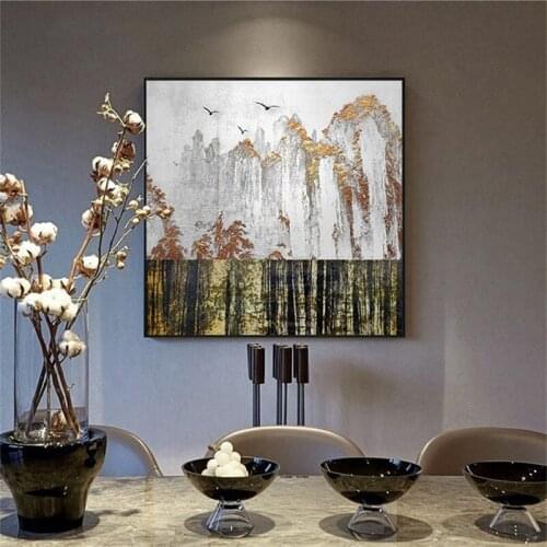 Traditional Chinese Style Landscape Abstract Gold Mountain Painting Wall Art Poster and Print Picture For Living Room Home Decor