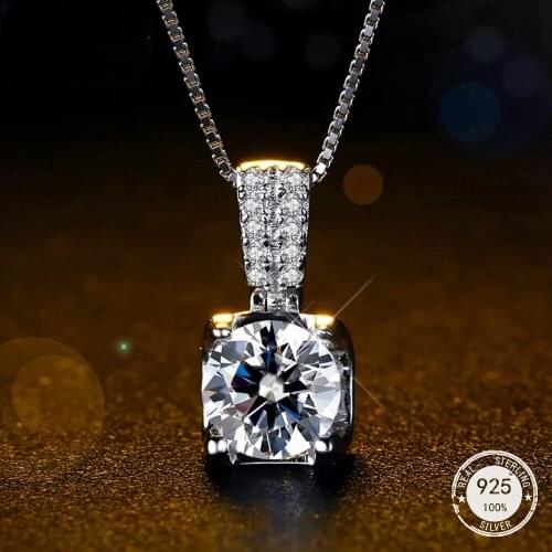 WANCUILONG 925 Sterling Silver Twinkle Moissanite Jewelry 1.0Ct Moissanite Diamond Pendant Necklace For Women Wedding